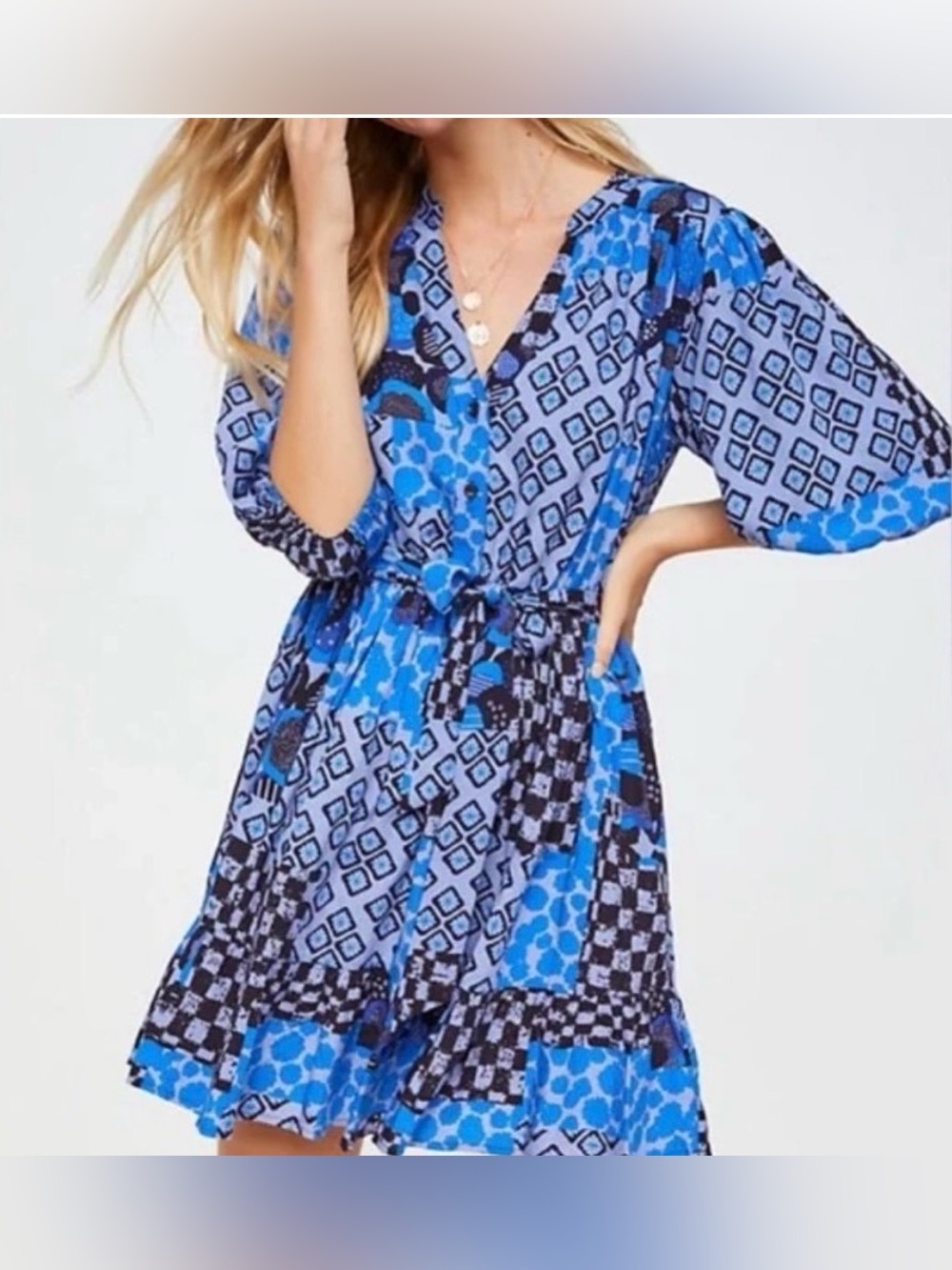 Anthropologie Porridge Isabel
Blue Printed Pattern
Patchwork Dress Size S